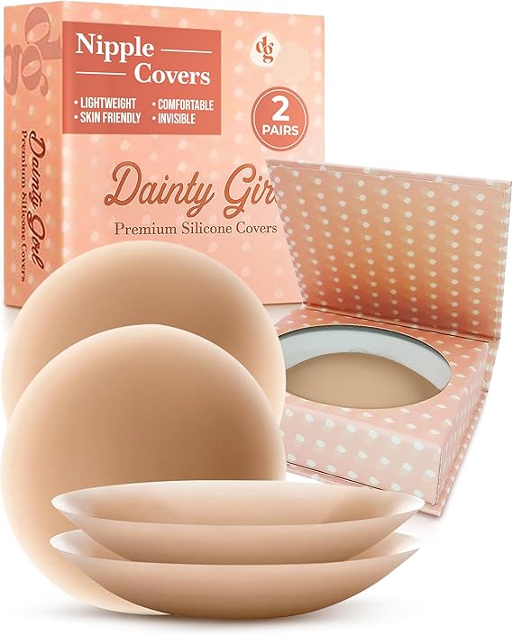 Dainty Girl Reusable Nipple Covers for Women – Caramel- 2 Pairs- Silicone Adhesive Pasties – Invisible No Show Breast Covers for Dresses – Waterproof, Skin-Friendly – Comes with Travel Box (Copy)