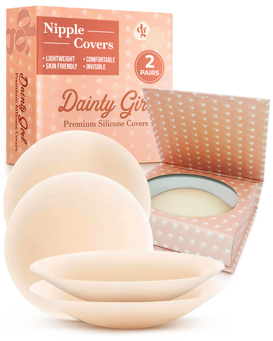 Dainty Girl Reusable Nipple Covers for Women – Creme 2 Pairs- Silicone Adhesive Pasties – Invisible No Show Breast Covers for Dresses – Waterproof, Skin-Friendly – Comes with Travel Box