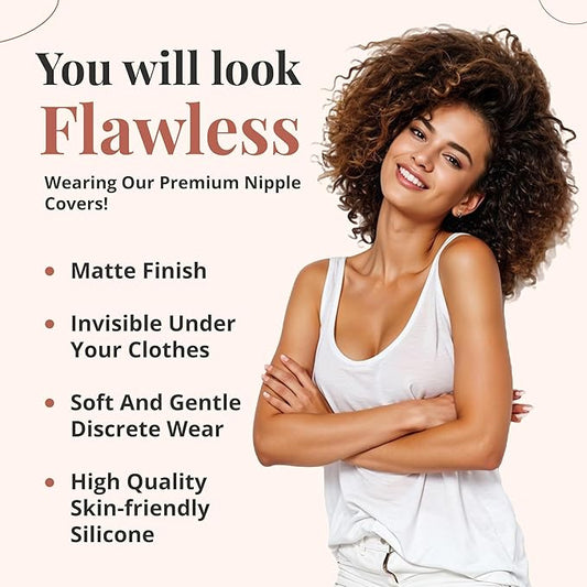 Dainty Girl Reusable Nipple Covers for Women – Caramel- 2 Pairs- Silicone Adhesive Pasties – Invisible No Show Breast Covers for Dresses – Waterproof, Skin-Friendly – Comes with Travel Box